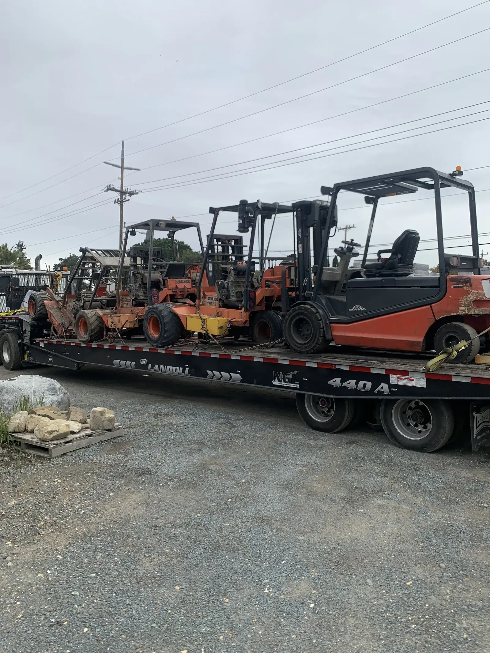 Commercial truck hauling operation departing the Tracy yard.