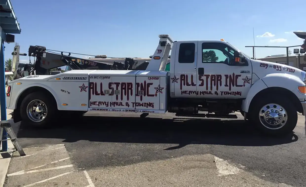 All Star fleet towing trucks staged at the Tracy yard.